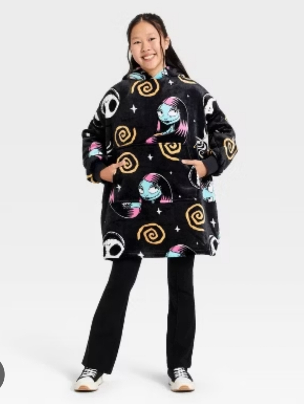 Girls' The Nightmare Before Christmas Oversized Plush Hooded Sweatshirt - Black